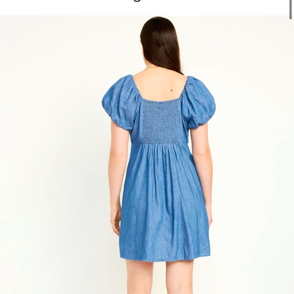 Denim V-Neck Mini Swing Dress - Picture 2 of 2